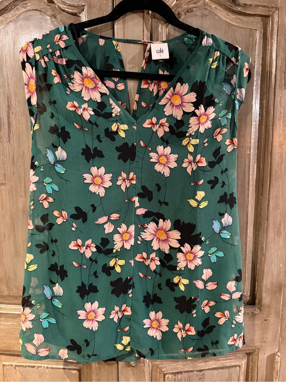 CAbi Green Floral Shadow Blouse